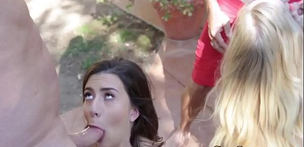  Teen stepdaughters outdoors suck and ride